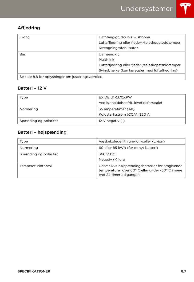 Tesla S Bilens instruktionsbog / page 133