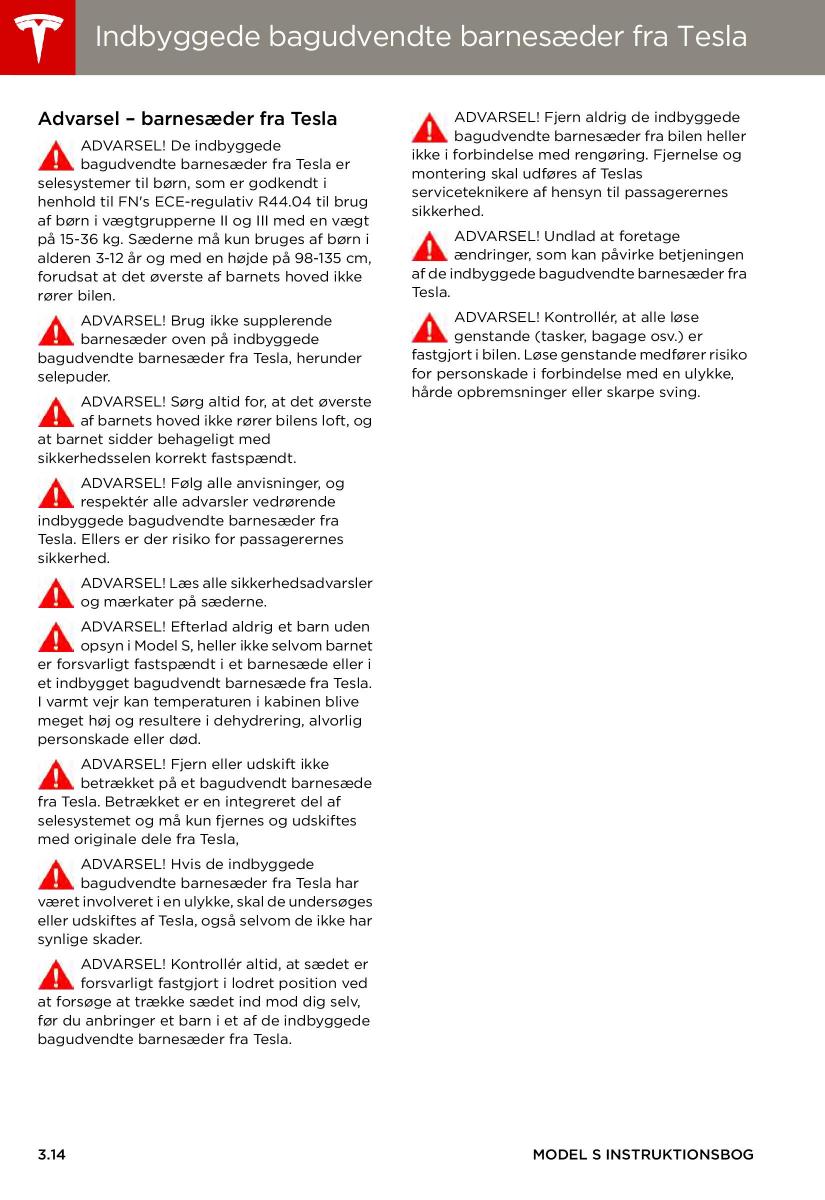 Tesla S Bilens instruktionsbog / page 36