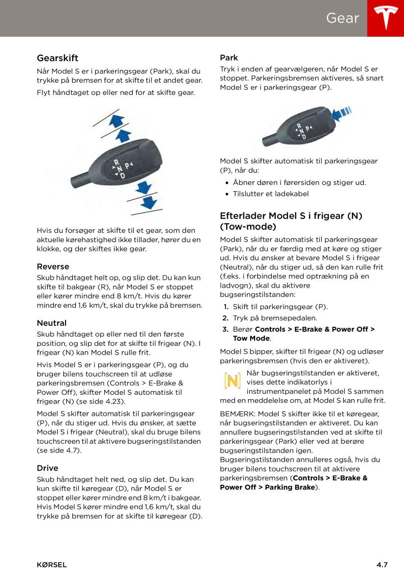 Tesla S Bilens instruktionsbog / page 47