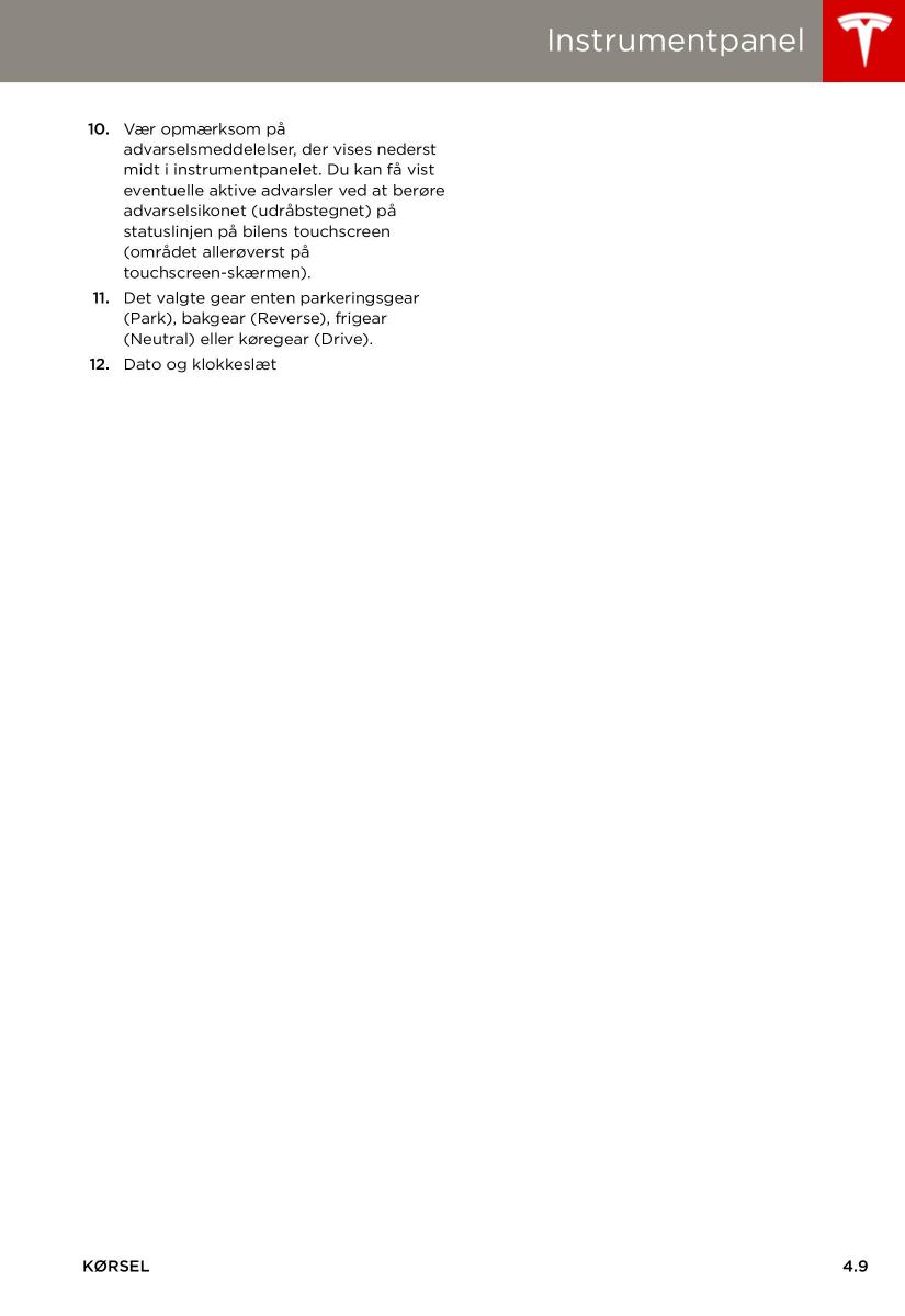 Tesla S Bilens instruktionsbog / page 49