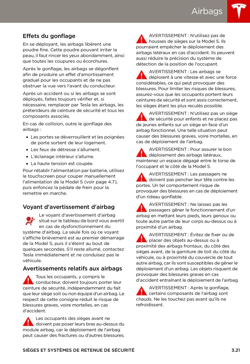 Tesla S manuel du proprietaire / page 45