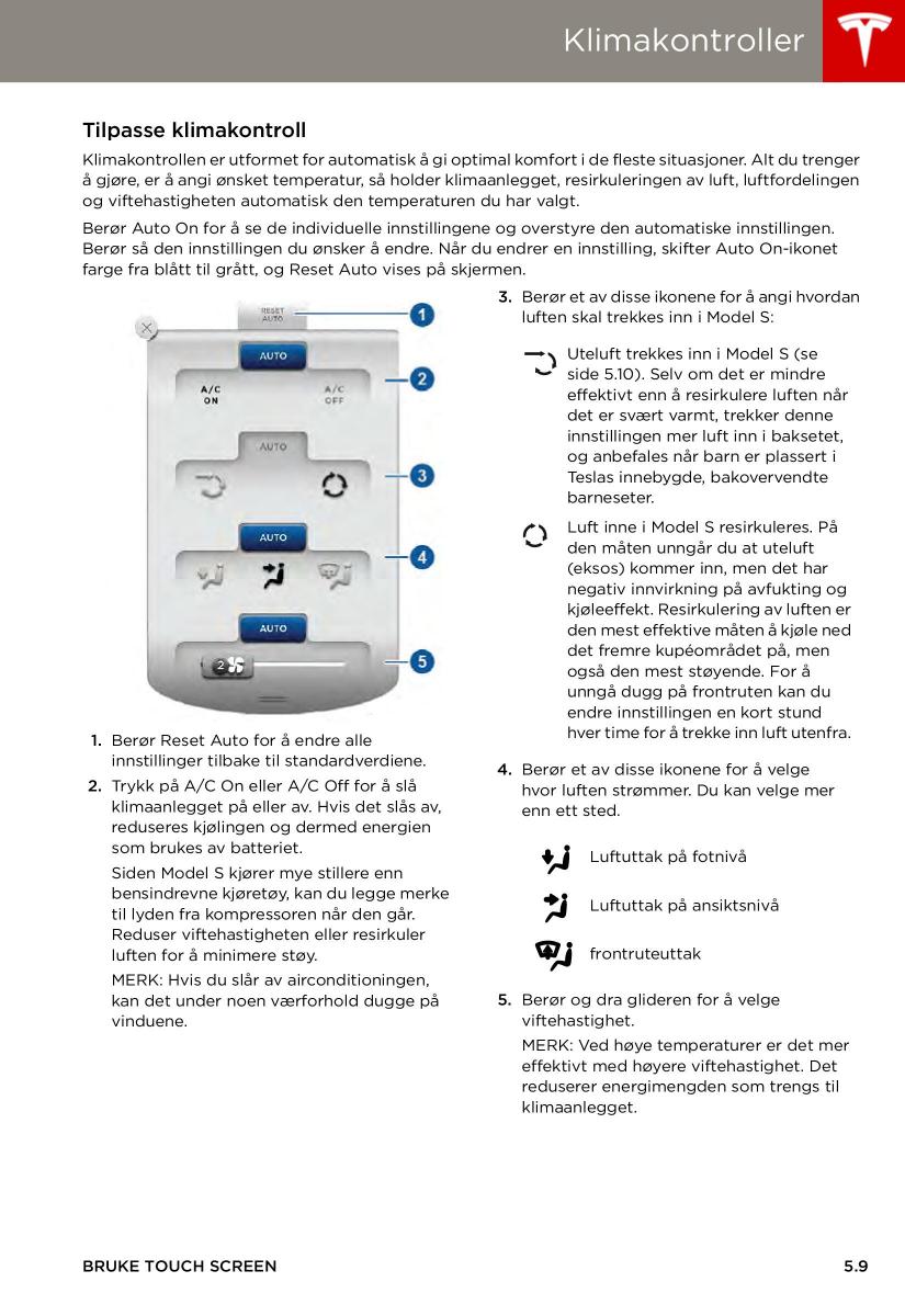 Tesla S bruksanvisningen / page 73