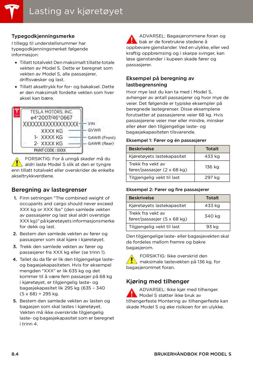 Tesla S bruksanvisningen / page 126