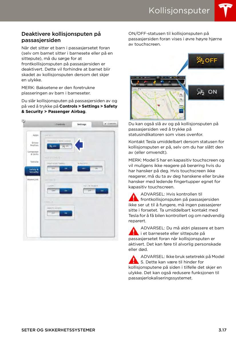 Tesla S bruksanvisningen / page 39