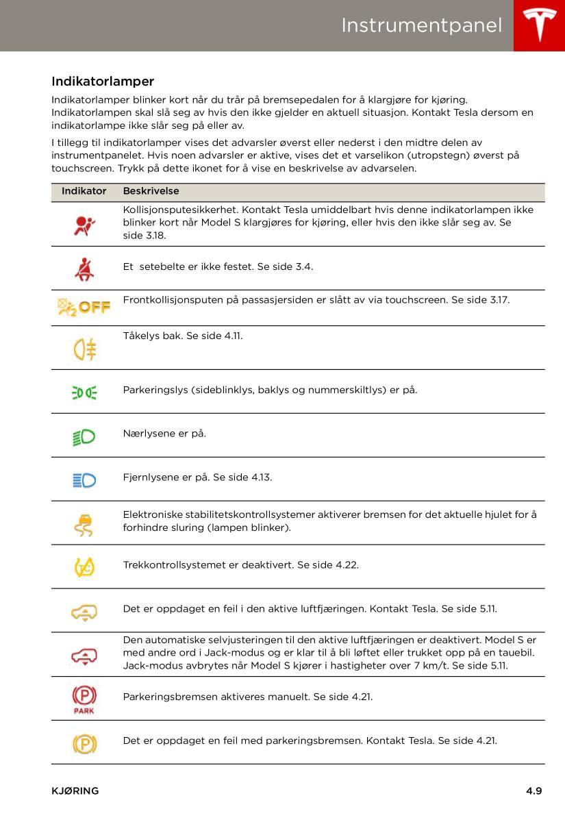 Tesla S bruksanvisningen / page 49