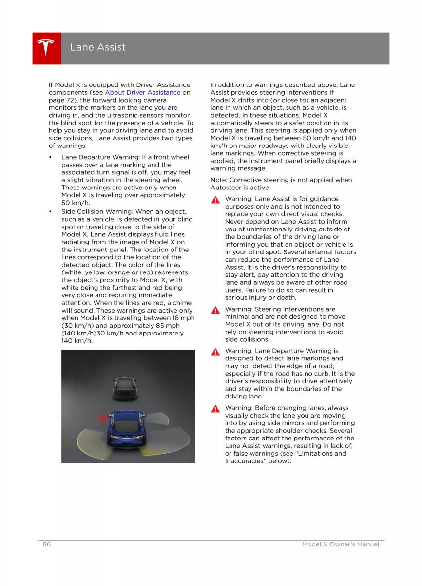 Tesla X owners manual / page 86