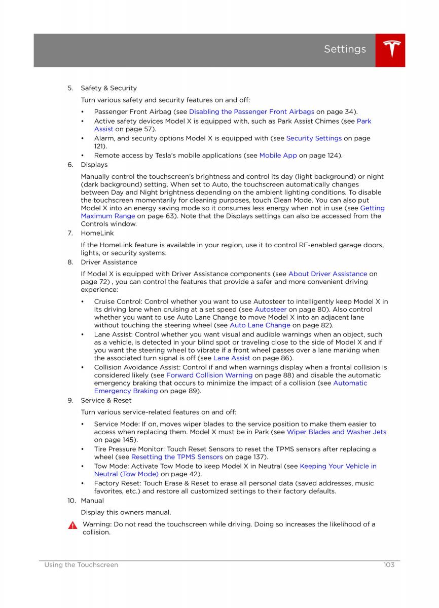 Tesla X owners manual / page 103