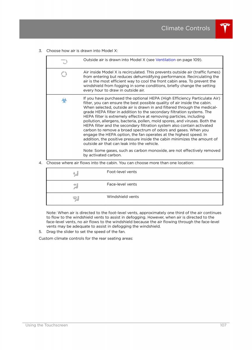 Tesla X owners manual / page 107