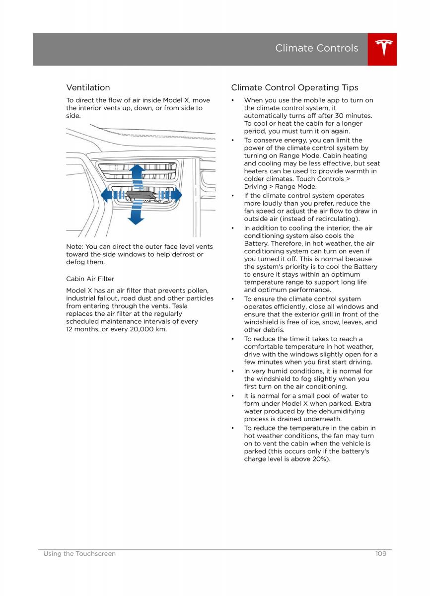 Tesla X owners manual / page 109