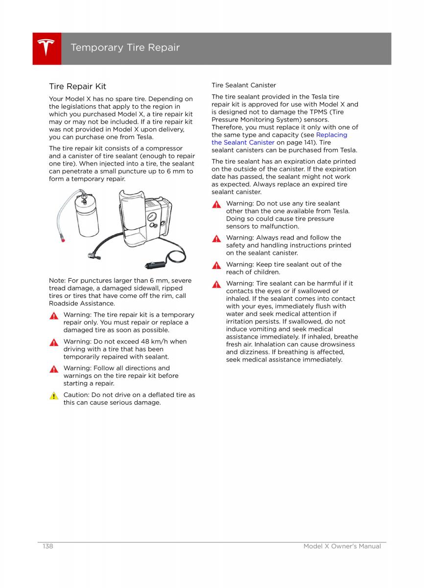 Tesla X owners manual / page 138