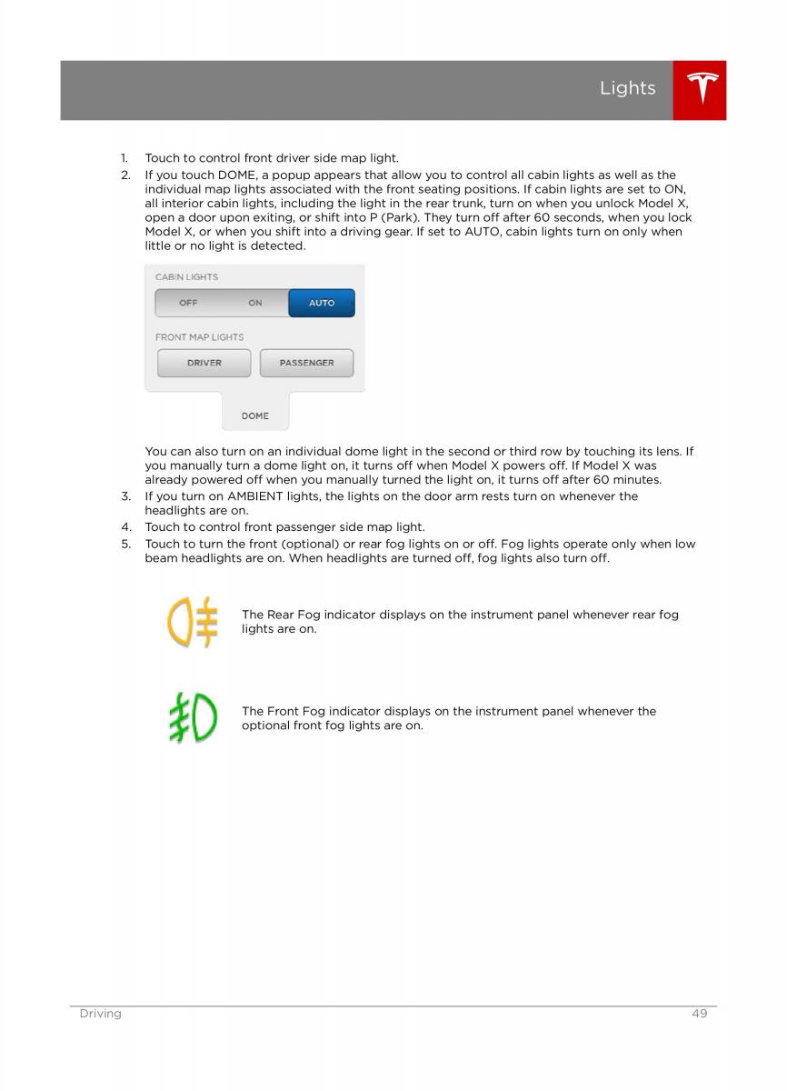 Tesla X owners manual / page 49