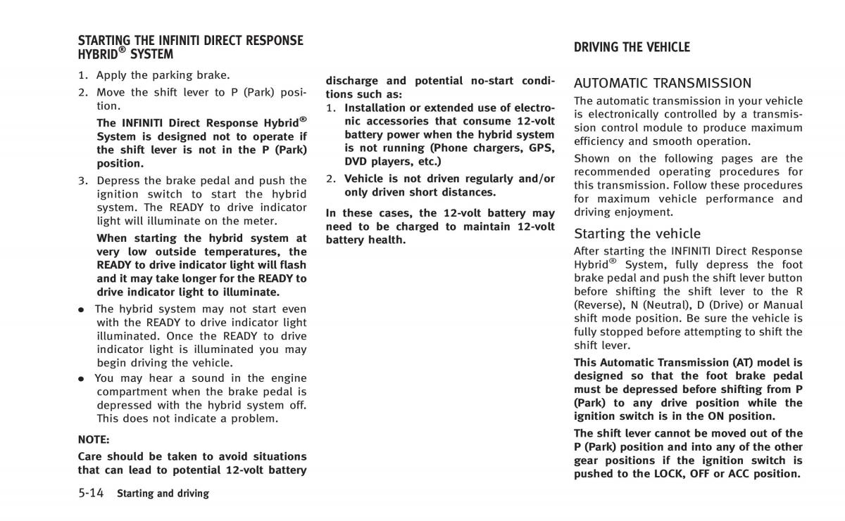 Infiniti Q50 Hybrid owners manual / page 199