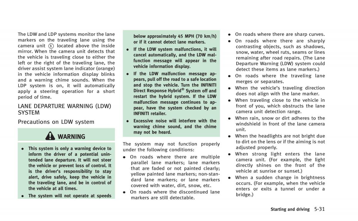 Infiniti Q50 Hybrid owners manual / page 216