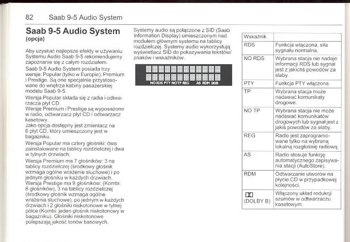 Saab 9 5 I 1 YS3E instrukcja obslugi / page 81