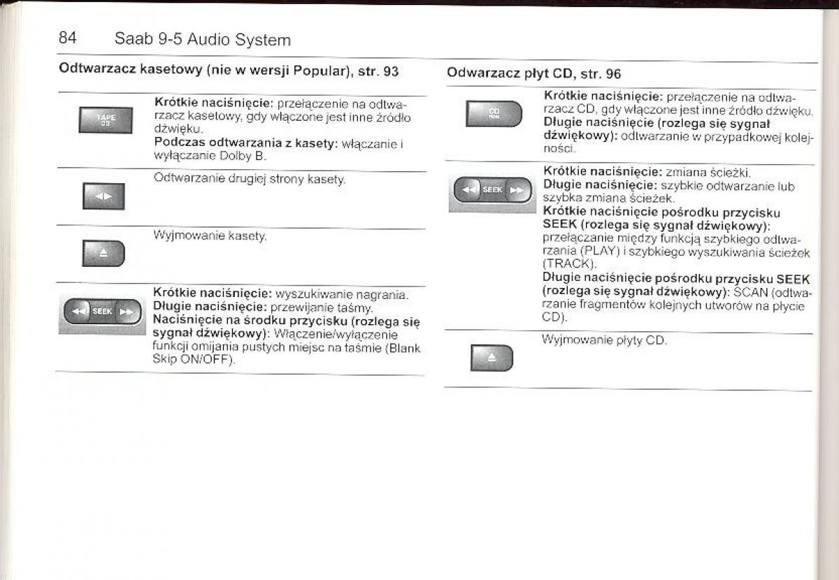 Saab 9 5 I 1 YS3E instrukcja obslugi / page 83