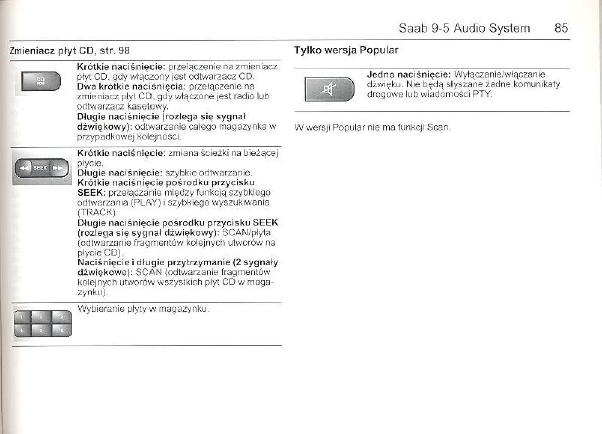 Saab 9 5 I 1 YS3E instrukcja obslugi / page 84