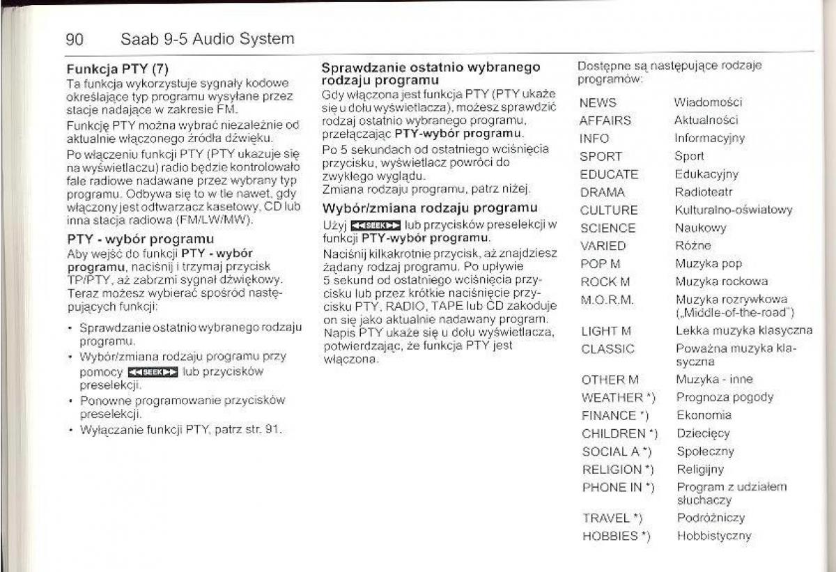 Saab 9 5 I 1 YS3E instrukcja obslugi / page 89