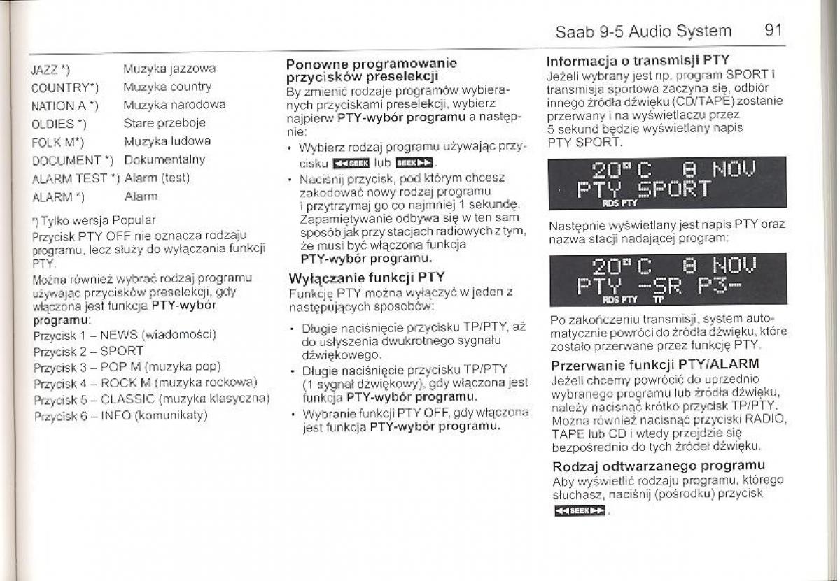 Saab 9 5 I 1 YS3E instrukcja obslugi / page 90