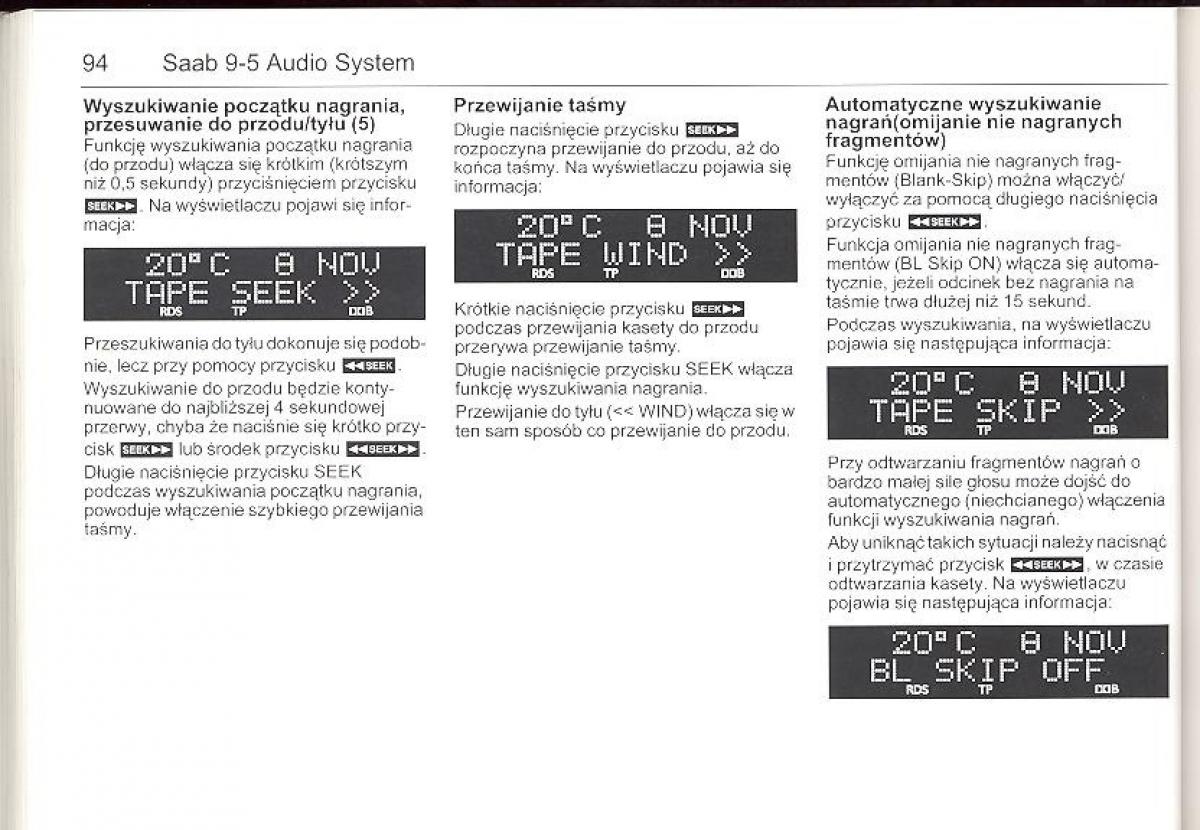 Saab 9 5 I 1 YS3E instrukcja obslugi / page 93