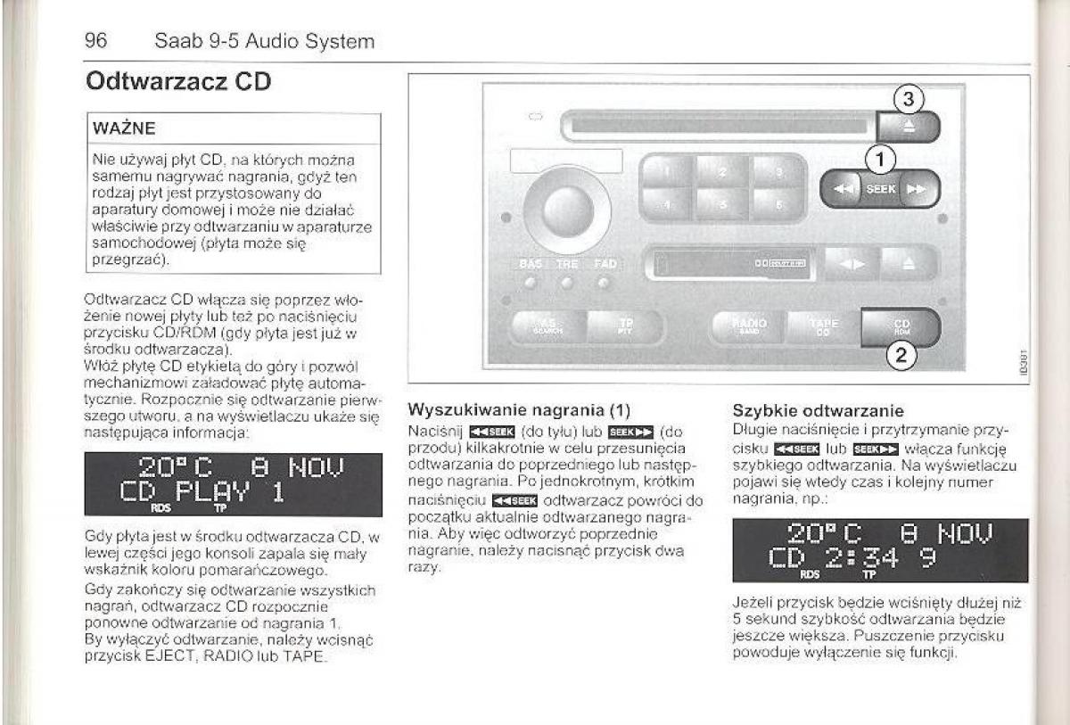 Saab 9 5 I 1 YS3E instrukcja obslugi / page 95