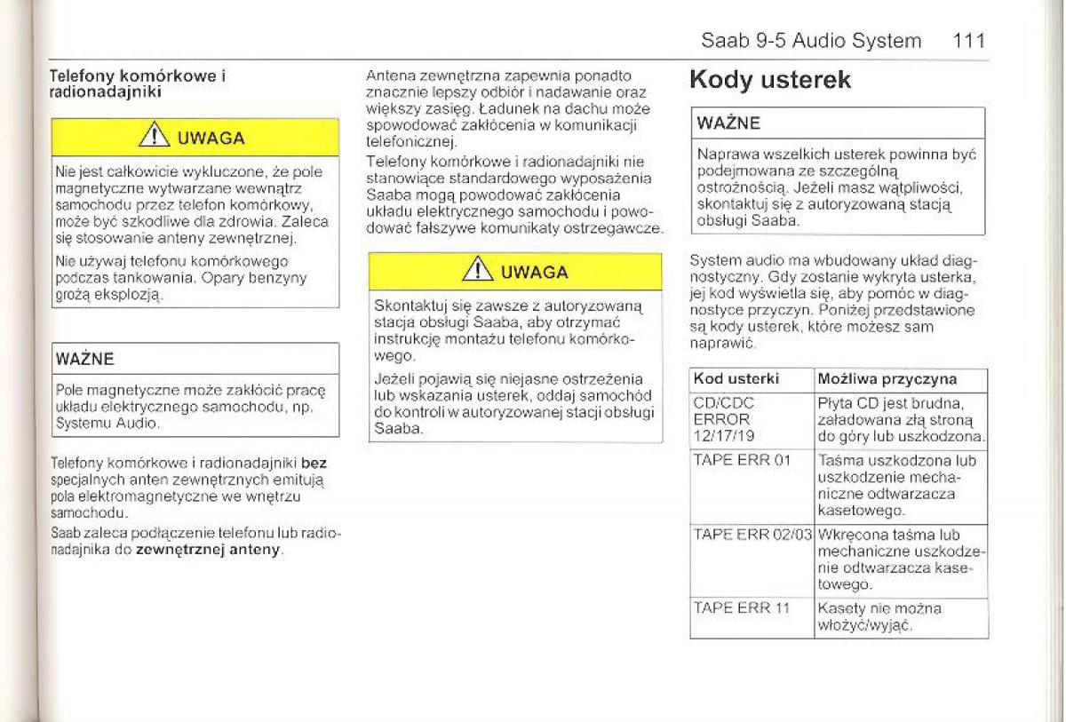 Saab 9 5 I 1 YS3E instrukcja obslugi / page 110