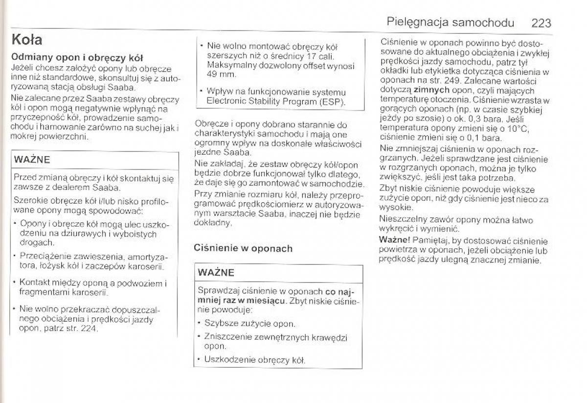 Saab 9 5 I 1 YS3E instrukcja obslugi / page 222