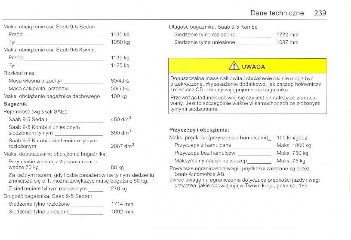 Saab 9 5 I 1 YS3E instrukcja obslugi / page 238