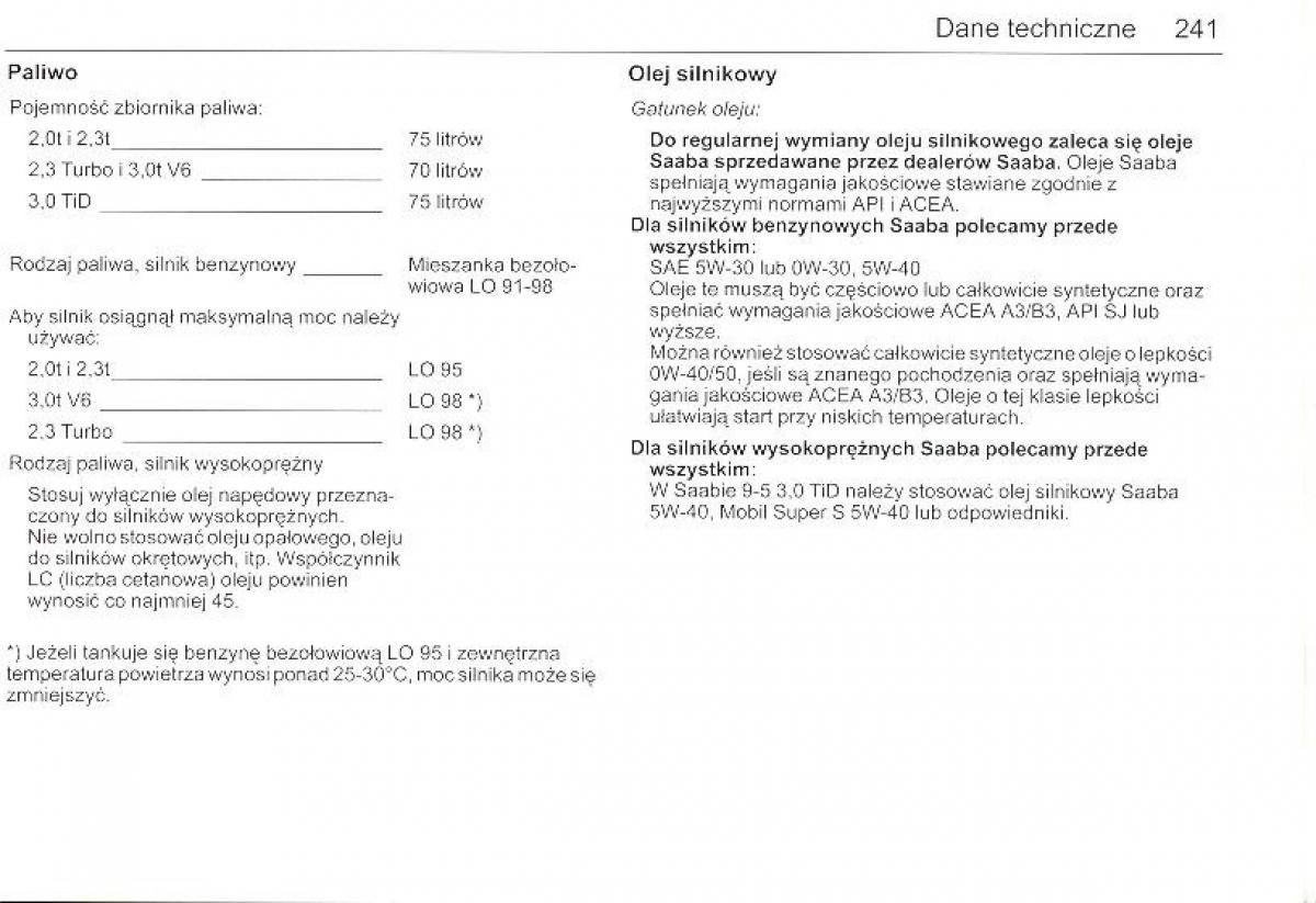 Saab 9 5 I 1 YS3E instrukcja obslugi / page 240