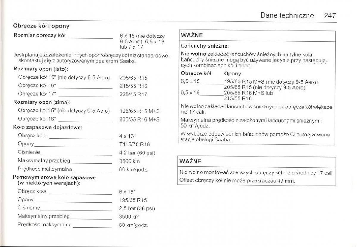 Saab 9 5 I 1 YS3E instrukcja obslugi / page 246