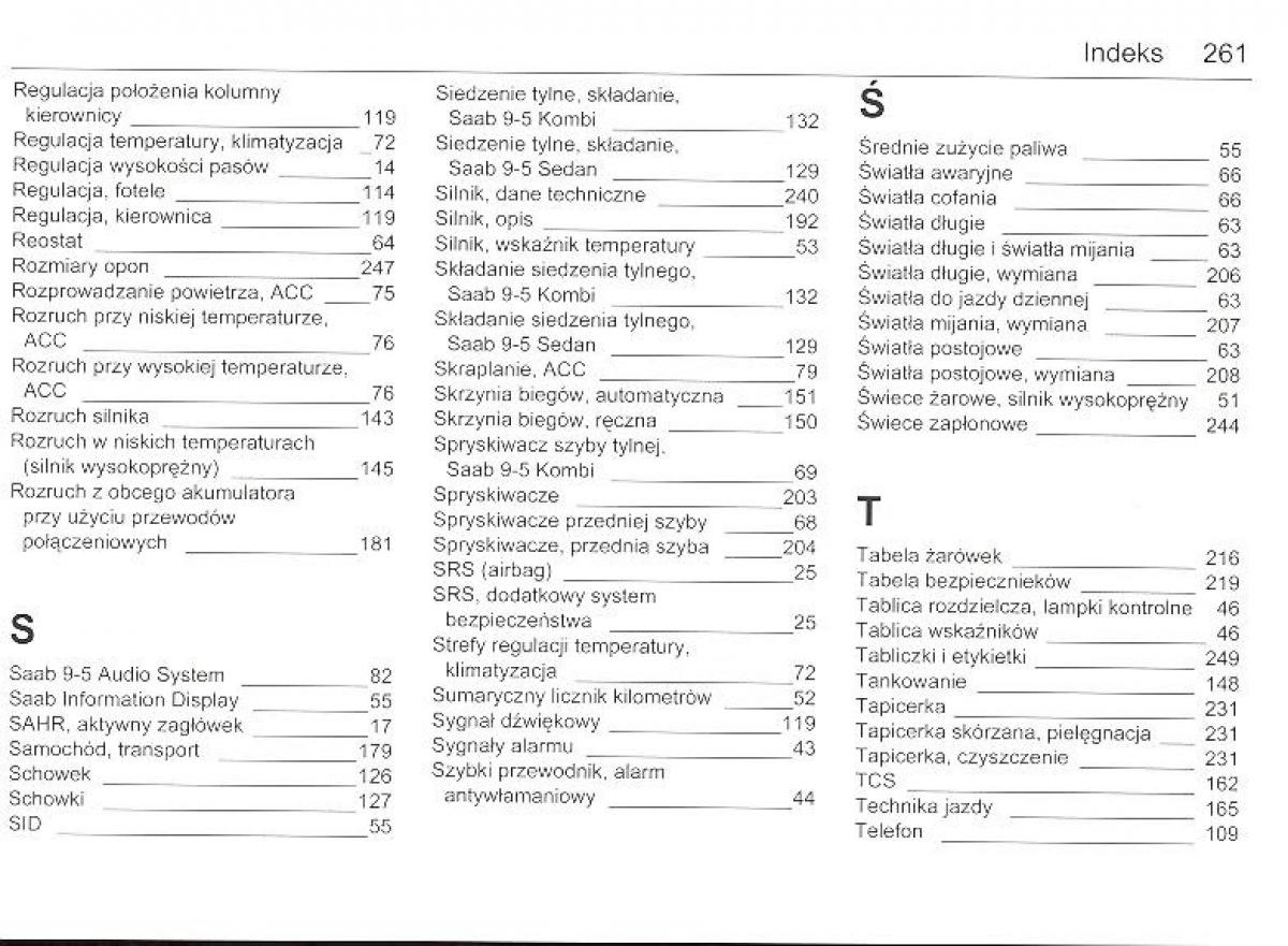 Saab 9 5 I 1 YS3E instrukcja obslugi / page 260