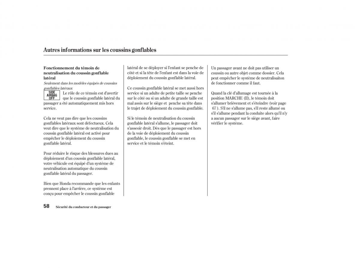 Honda CR V II 2 manuel du proprietaire / page 57