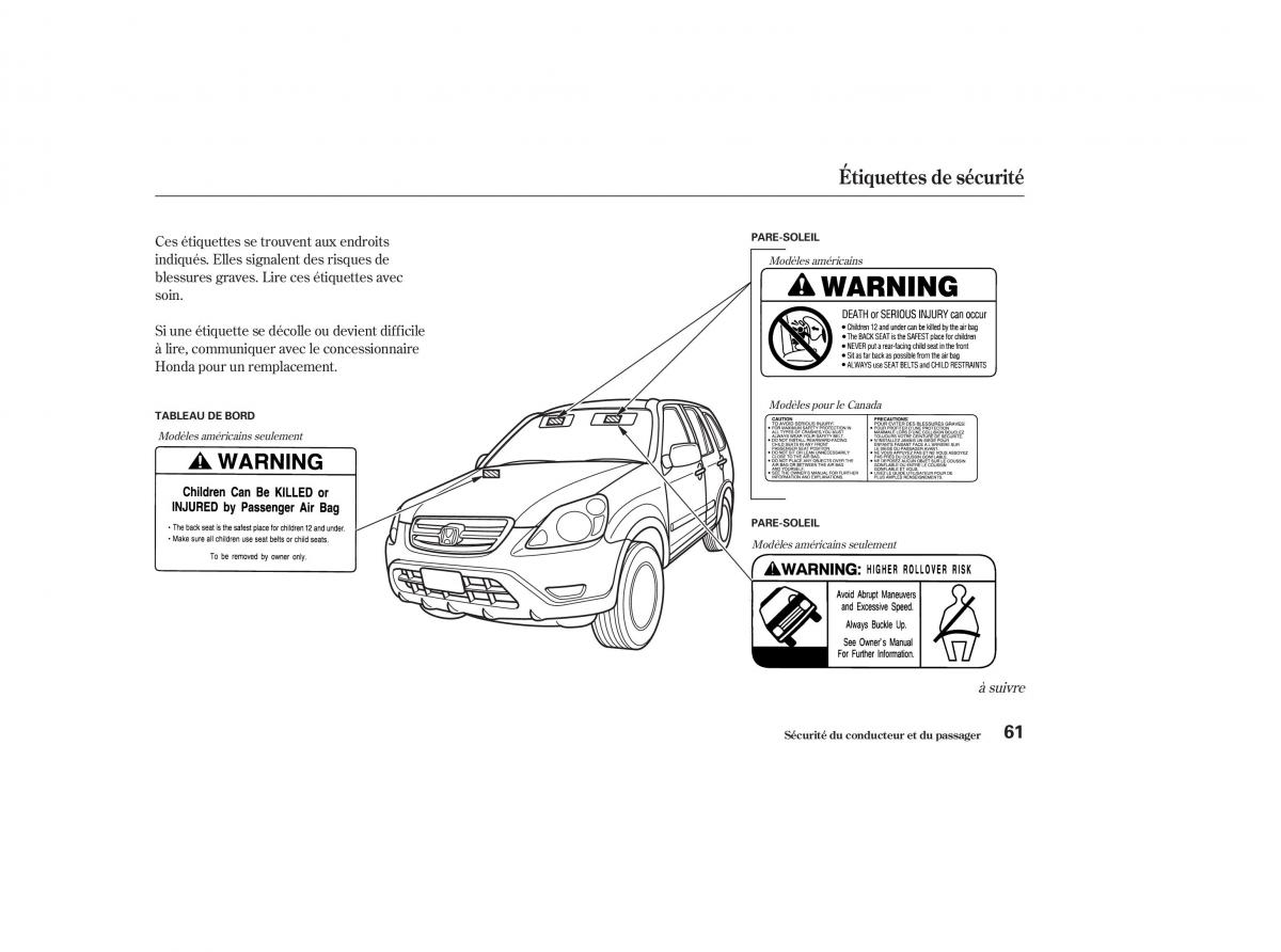 Honda CR V II 2 manuel du proprietaire / page 60