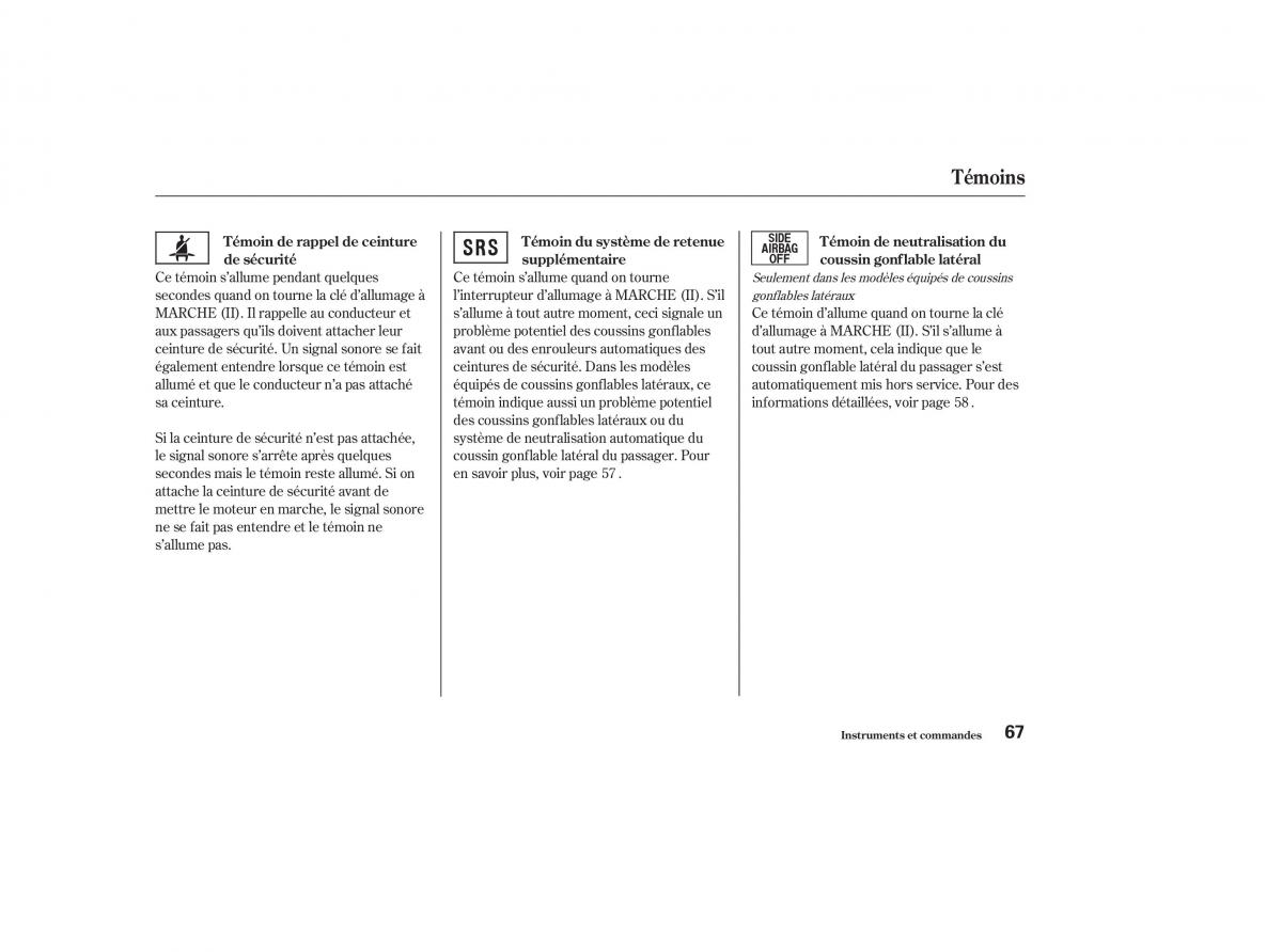 Honda CR V II 2 manuel du proprietaire / page 66