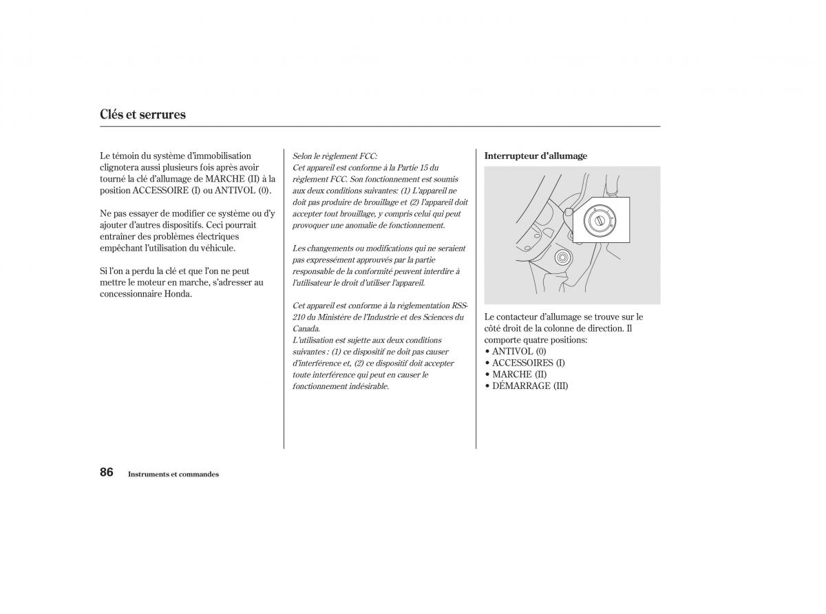 Honda CR V II 2 manuel du proprietaire / page 85