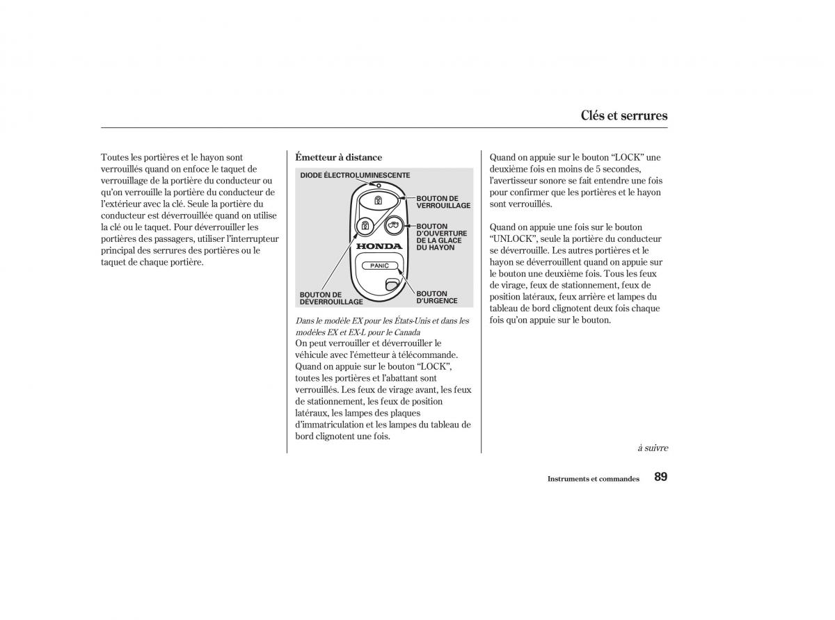 Honda CR V II 2 manuel du proprietaire / page 88