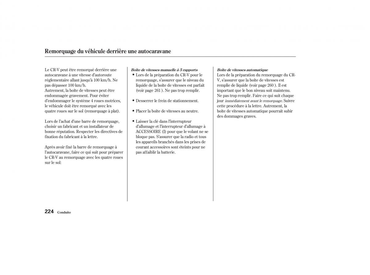 Honda CR V II 2 manuel du proprietaire / page 223