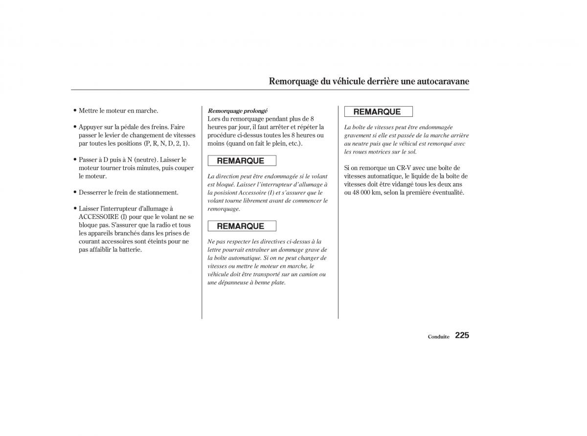 Honda CR V II 2 manuel du proprietaire / page 224