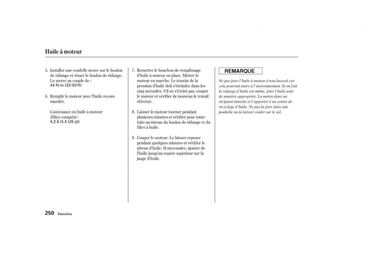 Honda CR V II 2 manuel du proprietaire / page 249