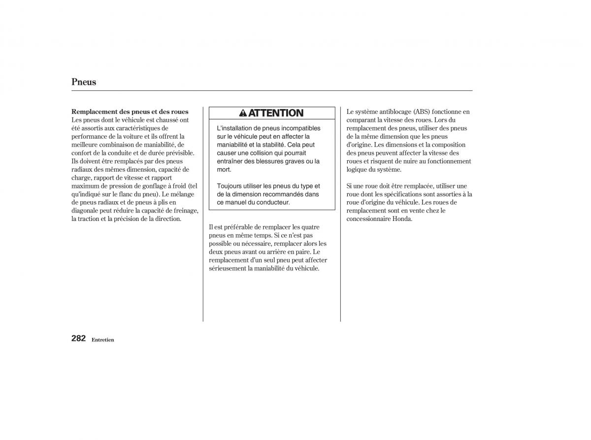 Honda CR V II 2 manuel du proprietaire / page 281