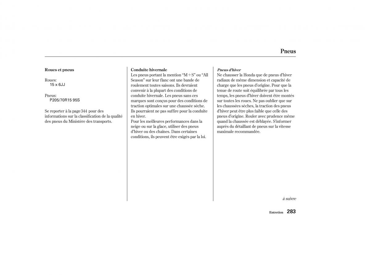 Honda CR V II 2 manuel du proprietaire / page 282