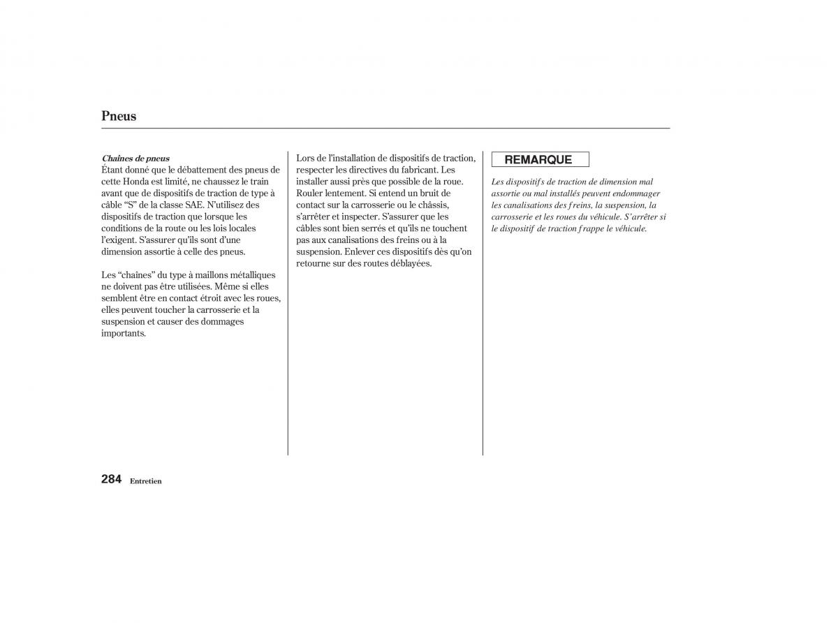 Honda CR V II 2 manuel du proprietaire / page 283