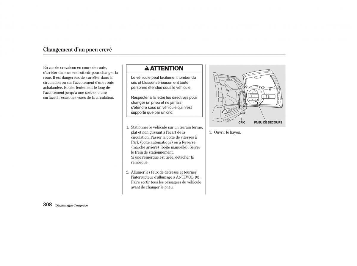 Honda CR V II 2 manuel du proprietaire / page 307