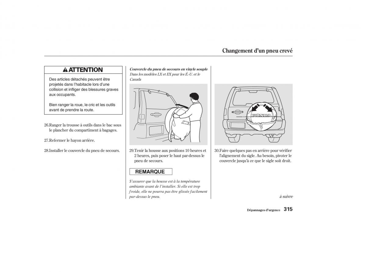 Honda CR V II 2 manuel du proprietaire / page 314