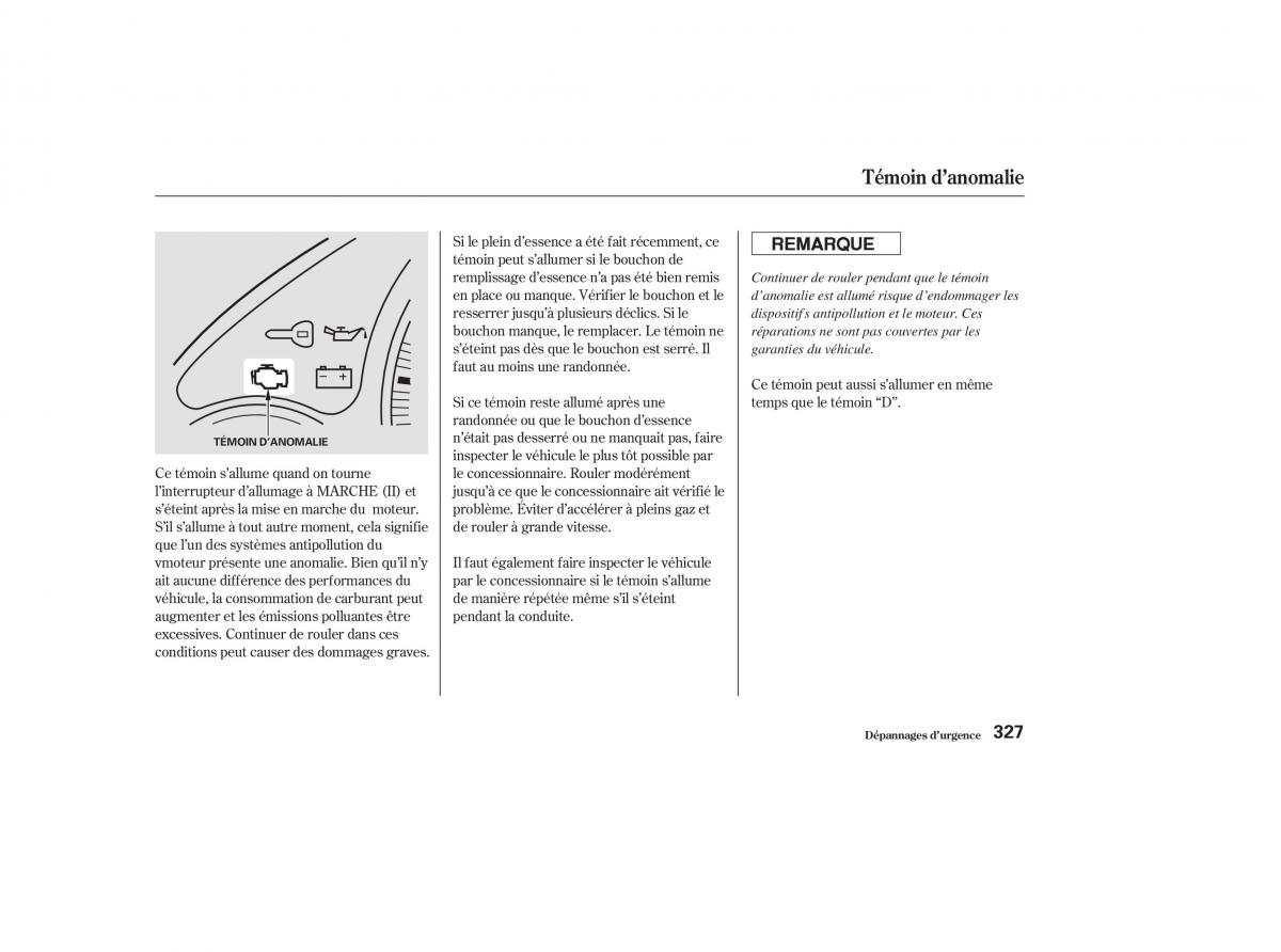 Honda CR V II 2 manuel du proprietaire / page 326