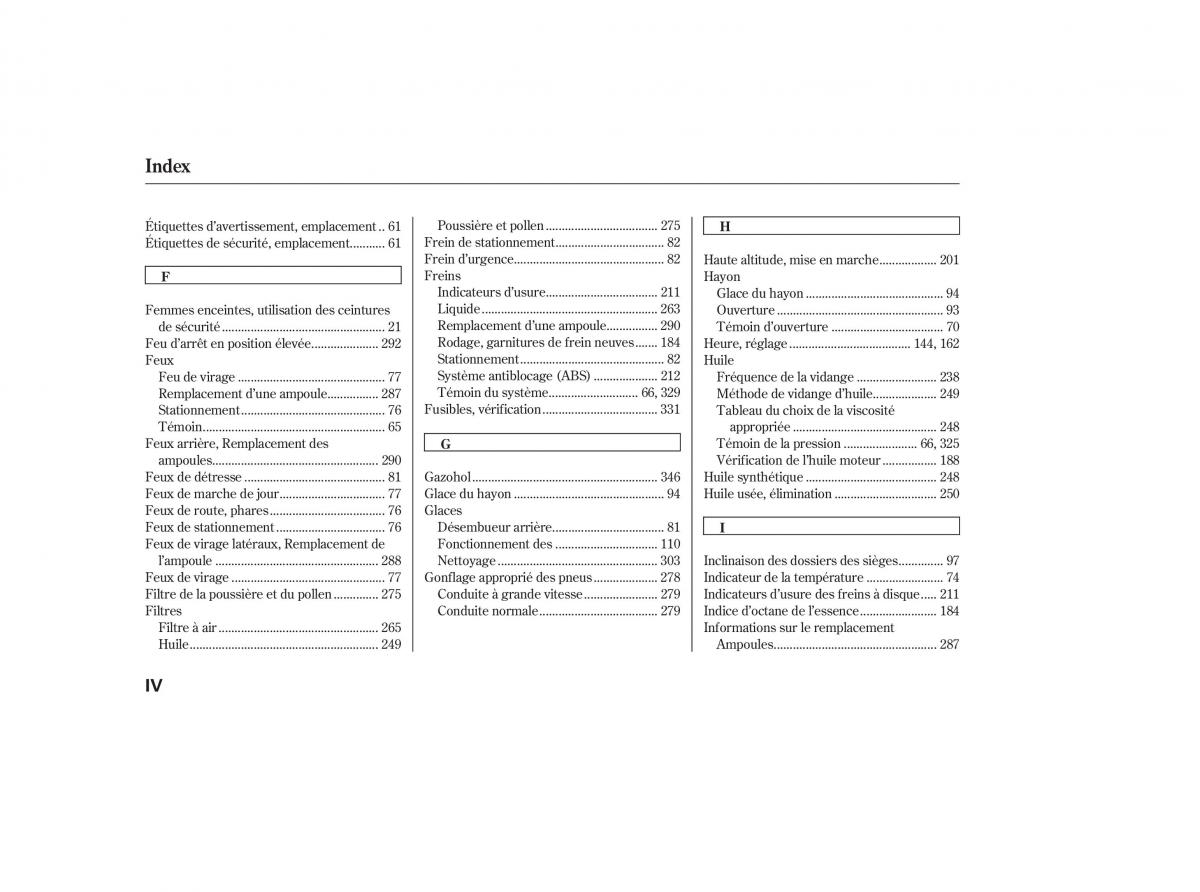 Honda CR V II 2 manuel du proprietaire / page 361