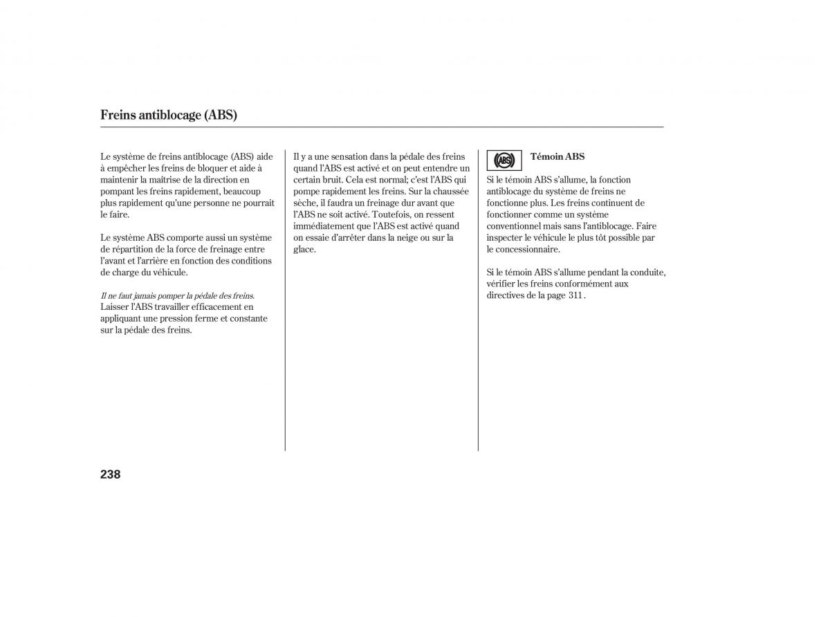 Honda CR V III 3 manuel du proprietaire / page 238