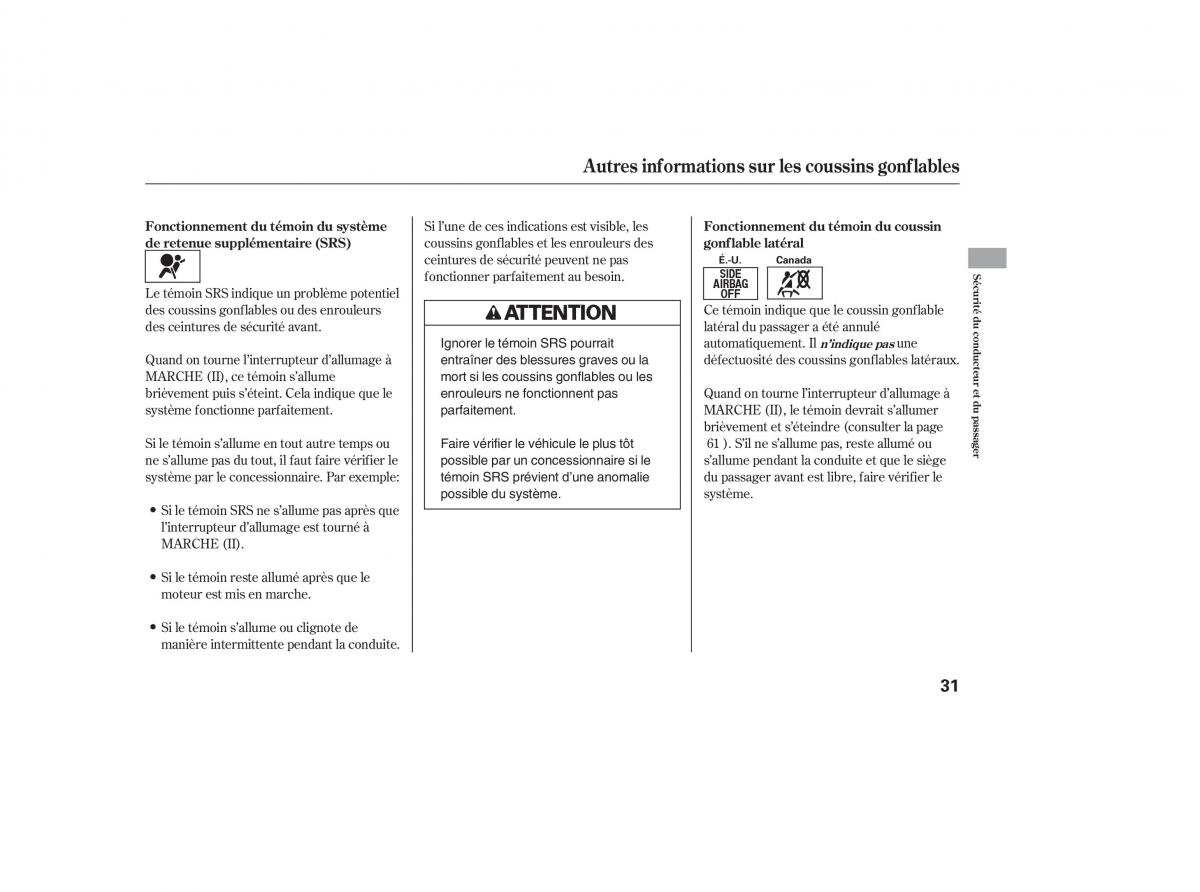 Honda CR V III 3 manuel du proprietaire / page 35