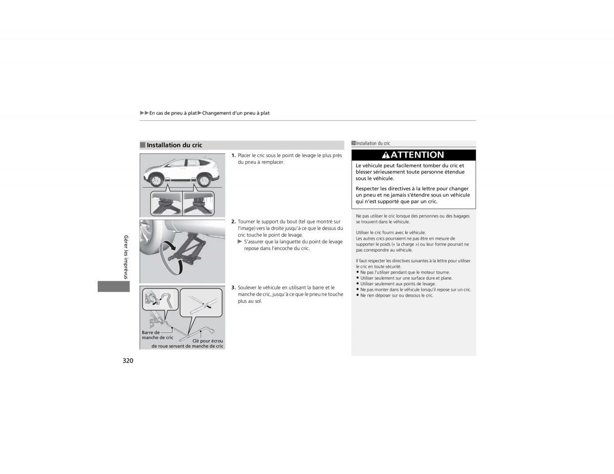 Honda CR V IV 4 manuel du proprietaire / page 321