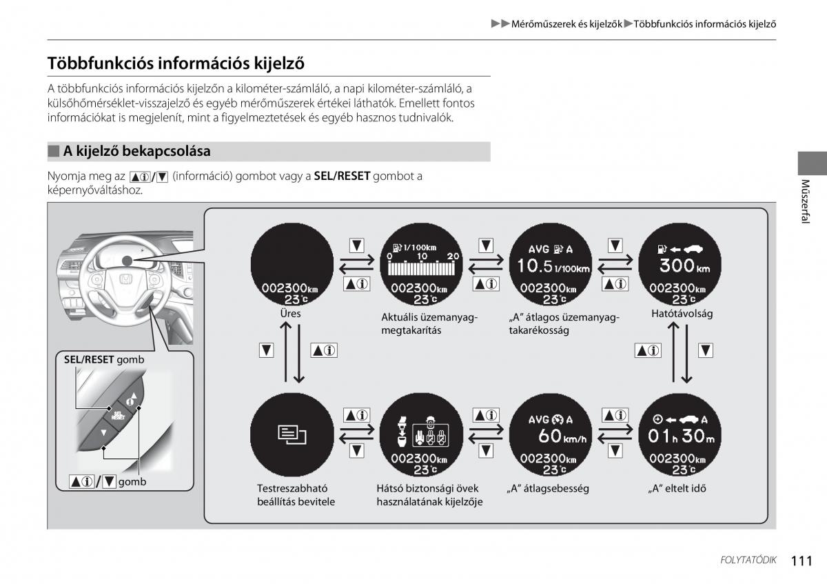 Honda CR V IV 4 Kezelesi utmutato / page 112