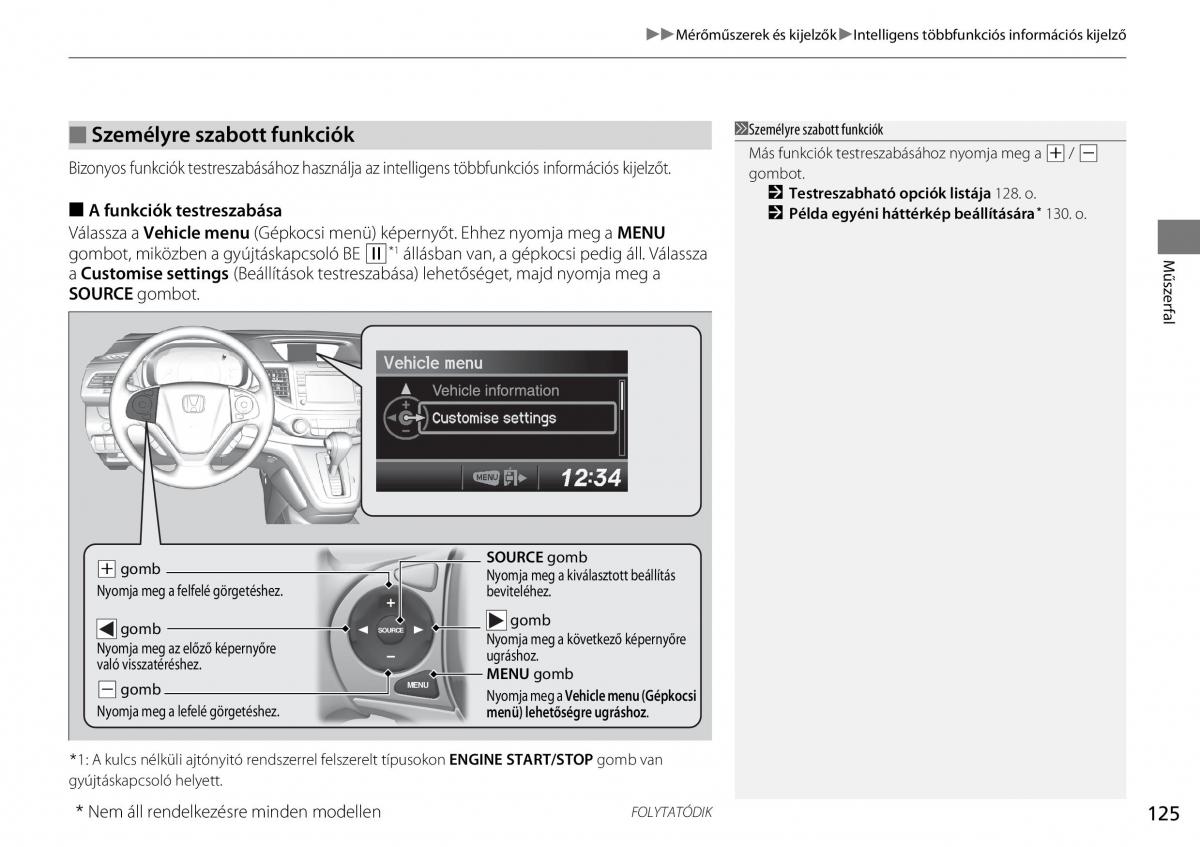 Honda CR V IV 4 Kezelesi utmutato / page 126